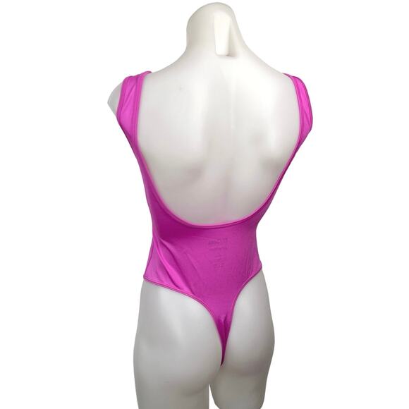 Re/Done x Danskin Pink Boat Neck Sleeveless Open Back Thong Bodysuit Top Size S - Picture 2 of 3